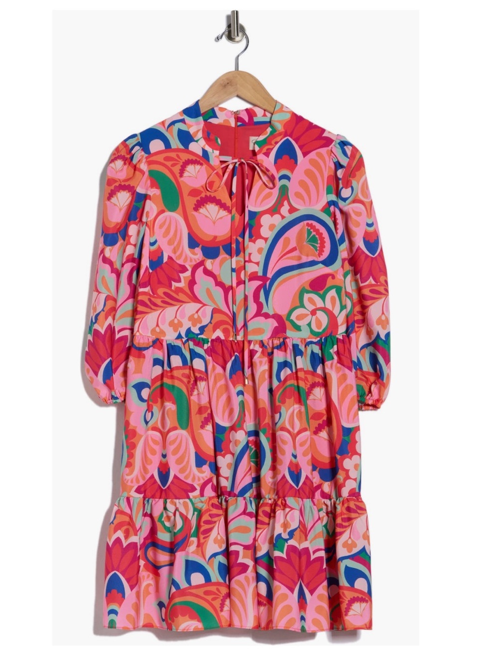 🆕 Eliza J Balloon sleeve Multicolor Printed Tiered Mini Dress Size 4